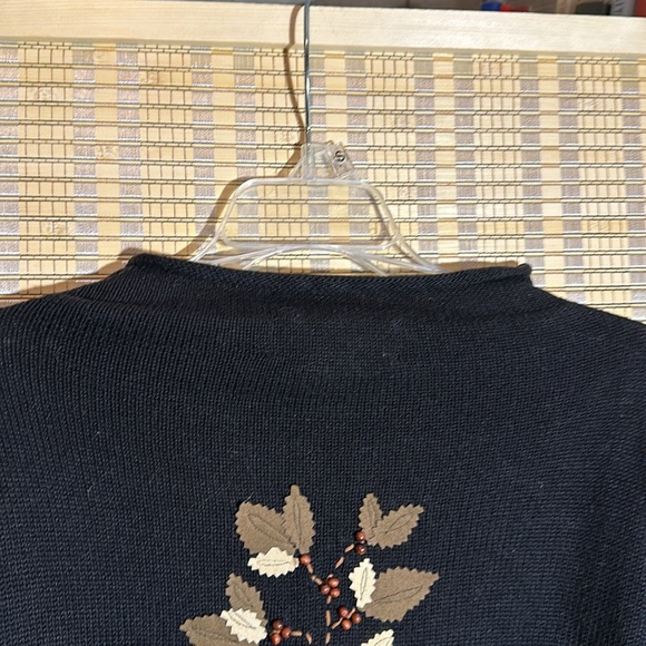 Susan Bristol Vintage Y2K Auturn Leaf Pattern Black Beaded Sweater Size XL - Picture 13 of 16